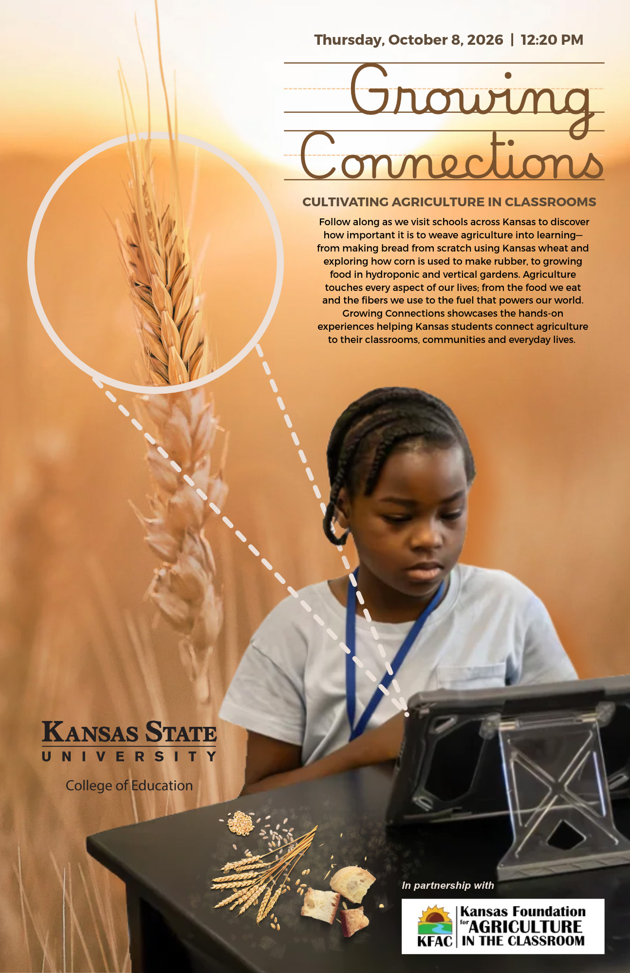 little girl at table looking at wheat - full poster 